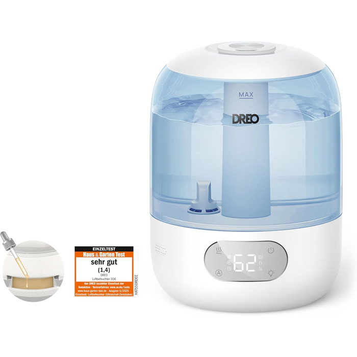 Зволожувач повітря Dreo для спальні, ультразвуковий холодний туман, 30 годин роботи, 3L резервуар з верхнім заповненням, датчик вологості, нічне світло для дітей, кімнати, рослин та дому (Blue)