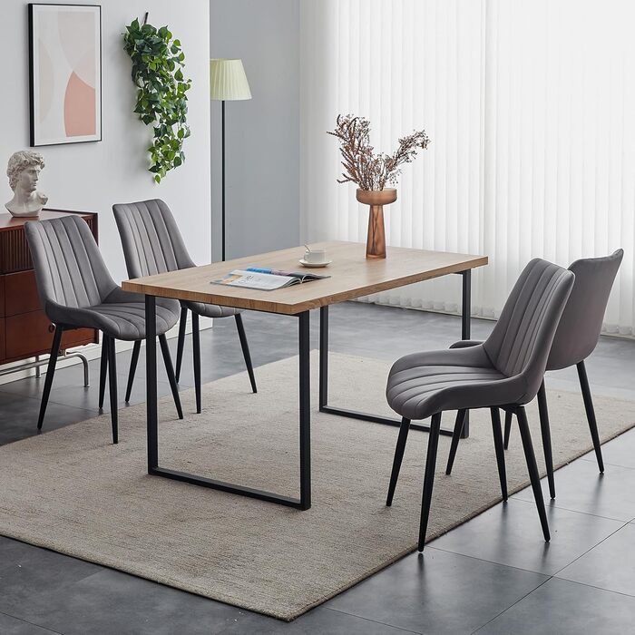 Тюкаїлай Комплект з 2-х обідніх стільців, штучна шкіра, ергономічний, з металевим каркасом, до 150 кг, для кухні та вітальні, коричневий (сірий, комплект з 4-х, велюр)