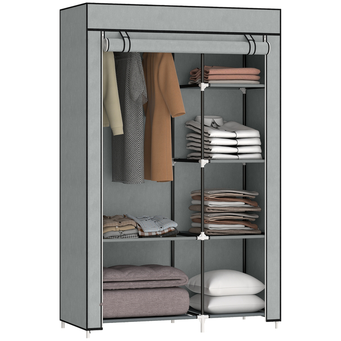 HOMCOM шафа для одягу, тканинна шафа, 6 відділень, сіра, 103x43x162,5 см, складана шафа для одягу з виглядом з флісу | Aosom