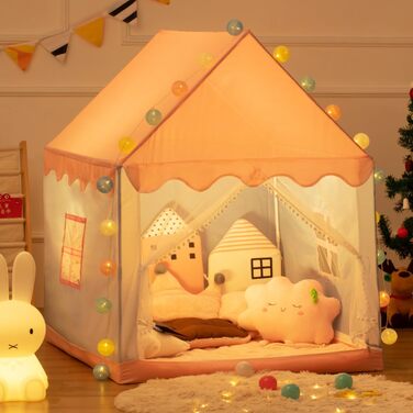 Дитячий намет критий з Starlights & Mat, великий ігровий намет 130x120x100см (рожевий і сірий)