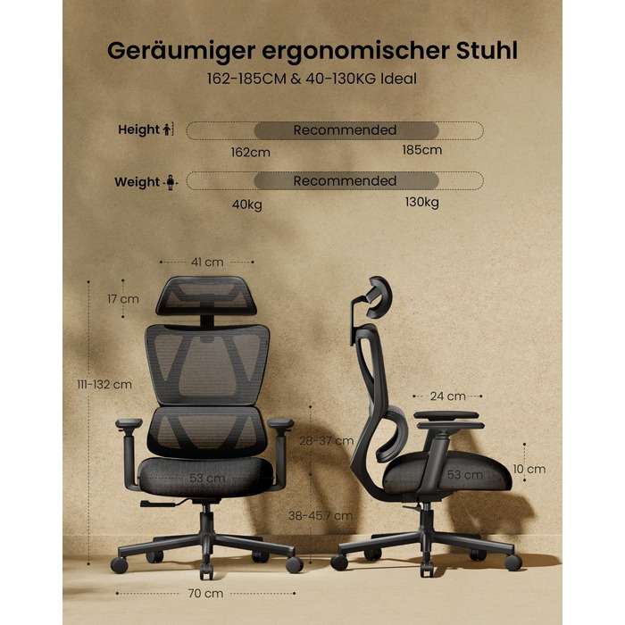 Крісло офісне ProtoArc EC100 чорне з підлокітниками та регульованою спинкою, Mesh, для дому та офісу