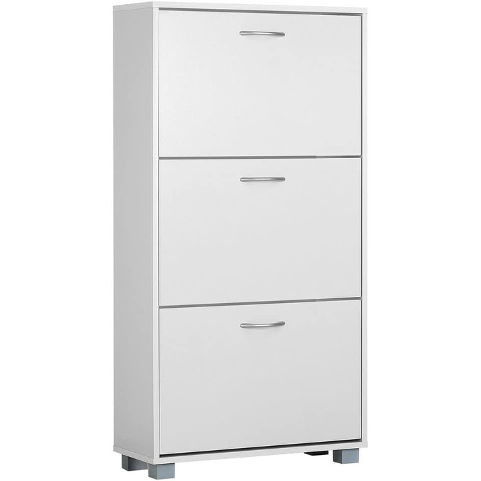 Шафа для взуття Casaria® на 18 пар, 115x60x25 см, 3 дверцята, дерево бук, білий колір, з блокуванням від перекидання