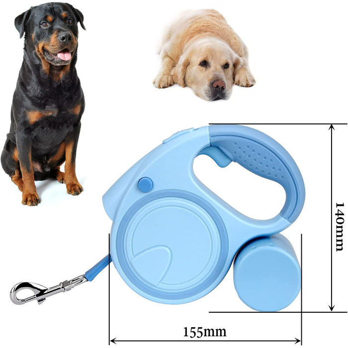 Нейлоновий повідець для собак Edoxus, 5 м, висувний, висувний, до 50 кг, для маленьких собак і собак середнього розміру (синій )