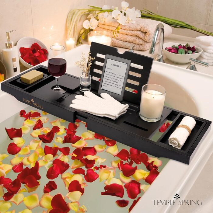 Підставка для ванни Temple Spring з дерева, чорна: органайзер для ванни, аксесуари для ванної кімнати