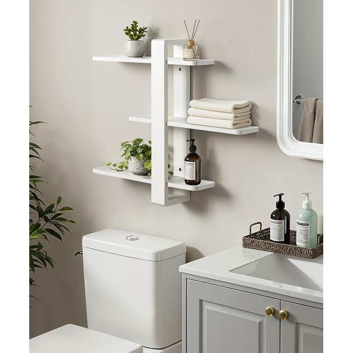 Полиця настінна дерев'яна SUMGAR, плаваючі полиці, 3-ярусна, біла 50x58 см для вітальні, спальні