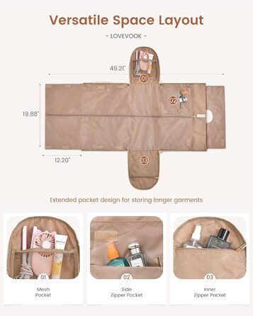 Сумка-органайзер для одягу LOVEVOOK, 53L, 2 шт., бежева. Сумка-рюкзак для подорожей, з містким відділенням для взуття, водонепроникна, для ручної поклажі