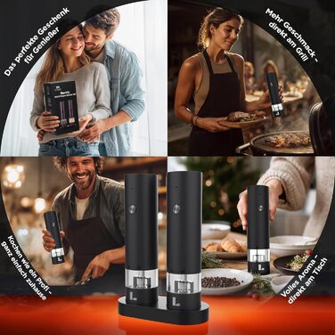 Електрична мельниця для перцю та солі LUNARIA [PREMIUM] – набір, перезаряджувана, регулювання помелу, високоякісний дизайн для кухні та столу