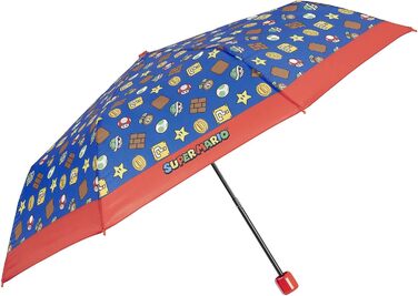 Кишенькова парасолька PERLETTI Super Mario для хлопчиків 7, 8, 9 років - Парасолька Mario Bros Дитяча парасолька для маленьких дітей - Парасолька початкової школи Компактний легкий вітрозахисний - діаметр 91 см