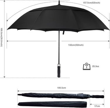 Велика штормонепроникна парасолька ACEIken - автоматична, з подвійним куполом, для жінок і чоловіків, чорна, 62 ДЮЙМИ