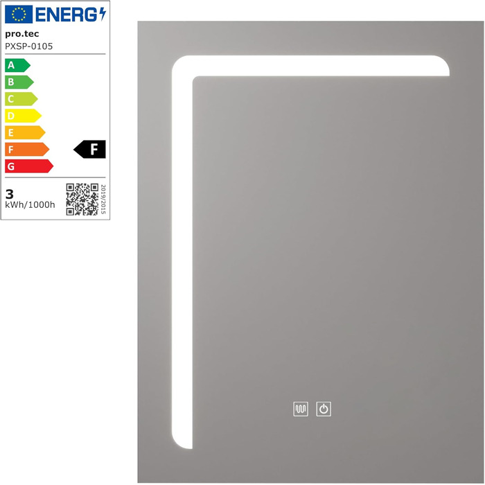 Дзеркало для ванної кімнати pro.tec LED Chambave з підсвічуванням, 3 кольори світла, вертикальне, з лупою та годинником (60 x 80 см, срібний)