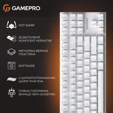 Дротова механічна клавіатура GamePro Genesis Joker (MK124W) 87% Red switches