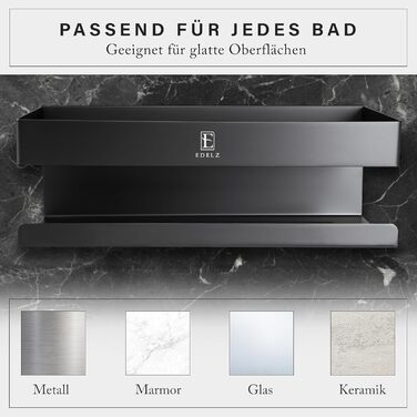 Поличка для душу Bad Duschablage без свердління - тримач для шампуню з нержавіючої сталі з оригінальними клейкими панелями 3M, 2 рухомі гачки, додатковий тримач для бритви (Чорний нержавіюча сталь)