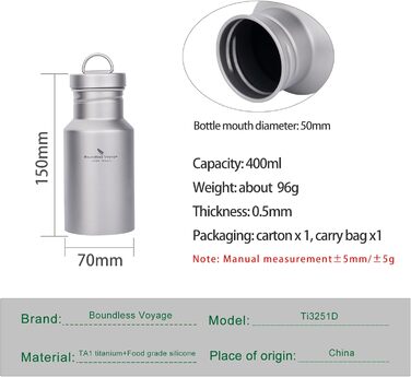 Фляга для води iBasingo Titan 400мл - металева, для туризму, спорту, кемпінгу, широке горлечко, витокозахист