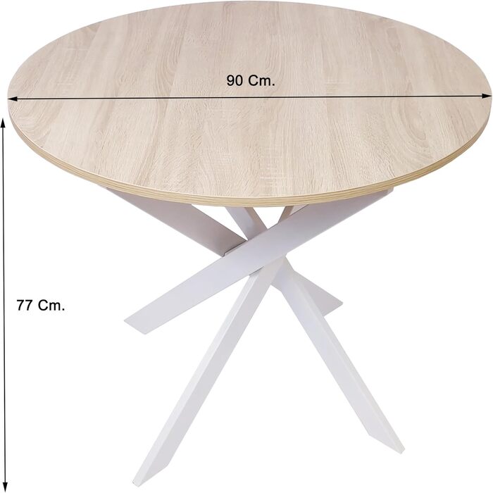 Круглий стіл для їжі Skraut Home Zen | 90x90x77 см | для вітальні | на 4 особи | міцні матеріали (білий + білі ніжки, дуб + білі ніжки)