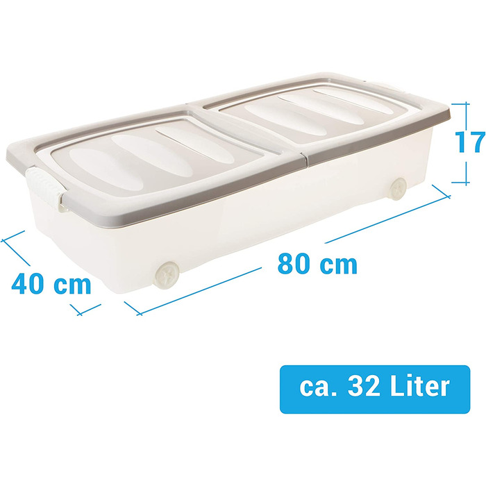 Ящик для зберігання під ліжком на коліщатках, набір з 2 (32 л) Пластиковий ящик для зберігання під ліжком на коліщатках, з кришкою та застібками - Ящик для зберігання під ліжком Rollbox, прозорий/сірий, зроблено в ЄС
