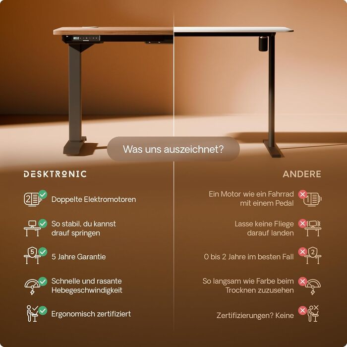 Електричний стіл Desktronic HomePro 160x80 см з регулюванням висоти, подвійний тихий мотор, сенсорне управління, підвищена вантажопідйомність, для дому та офісу