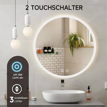 Дзеркало для ванної кімнати YOLEO з підсвічуванням 90x70 см, LED дзеркало з переднім та заднім освітленням, дзеркало з пам'яттю, 3 регульовані кольори світла, антизапарник