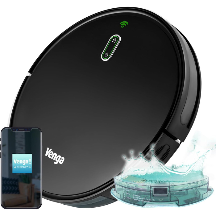 Робот-пилосос з функцією миття підлоги, гіроскопічна навігація, керування через додаток, чорний, VG RVC 3001 BK