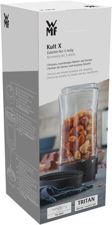 Блендер WMF Kult X Mix & Go Mini - електричний шейкер з пляшкою 600 мл, срібно-чорний, комплект аксесуарів 3 шт.