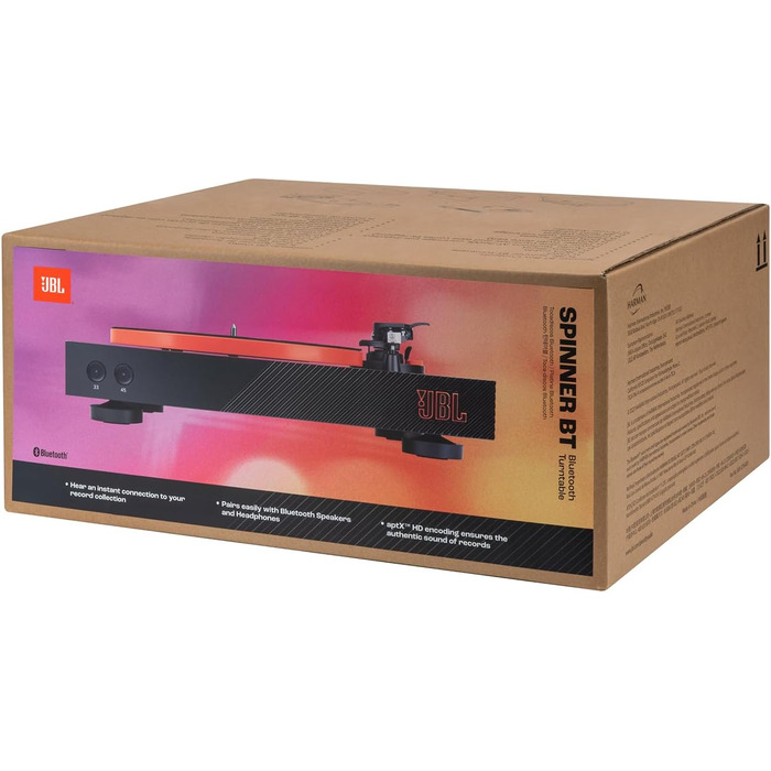 Вініловий програвач JBL Spinner BT з Bluetooth та aptX HD, чорний/помаранчевий, преміум-якість