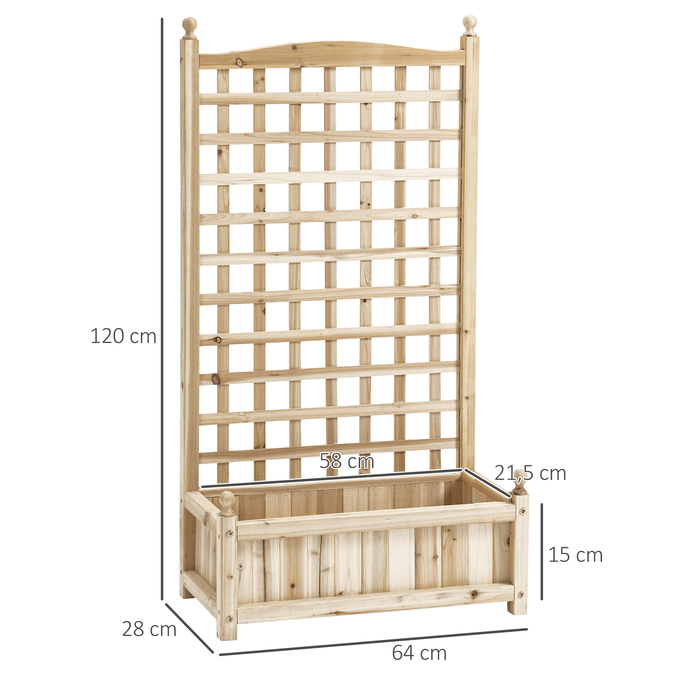 Балконний ящик Outsunny Climbing Plants, 1,2 м, ящик для кашпо з решіткою, ящик для квітів з ширмою конфіденційності, натуральне дерево