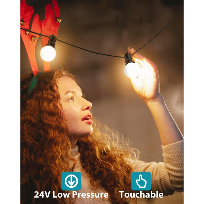 Світлодіодна гірлянда для вулиці 23м (30+3 лампочки) - регульоване світло, тепле біле освітлення, для тераси, саду, вечірки. Без пульта.