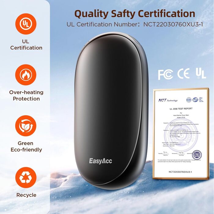 EasyAcc Нагрівач для рук, акумуляторний, чорний, великий