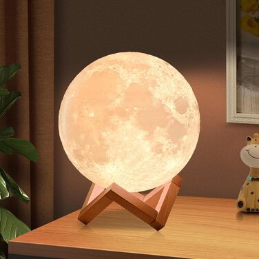 Оновлення ACED 3D Moon Lamp 2023, 16 кольорів, дерев'яна підставка, пульт дистанційного керування/сенсорний, USB акумуляторний, подарунок