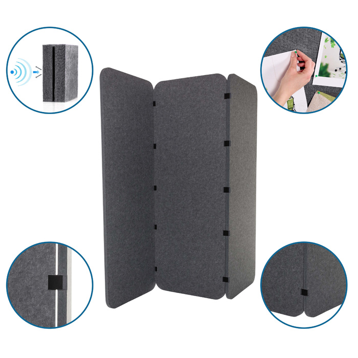 Акустична перегородка / мобільна перегородка FLEXMIUT EL 160*60*2,5 PET сірий hjh OFFICE