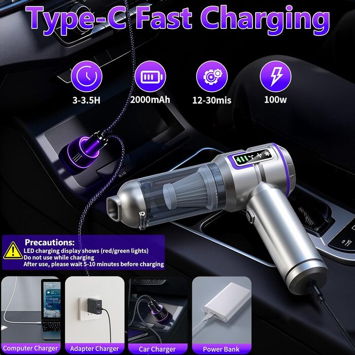 Акумуляторний ручний пилосос для авто та дому 16000Па, портативний міні-пилосос 4-в-1 для диванів, клавіатур, кухні та шерсті тварин