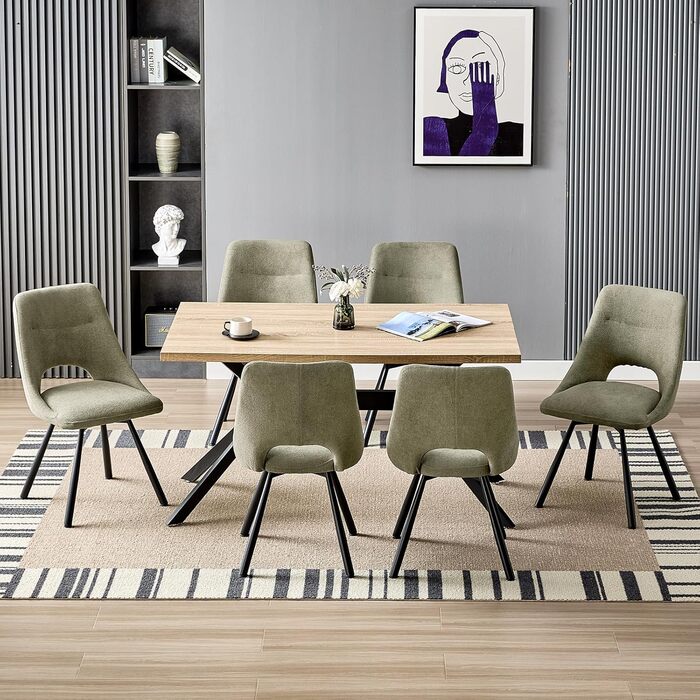 Набір обідніх стільців, 180° обертання, кухонний стілець, стільці для туалетного столика з імітацією бавовни-кашеміру, сучасний м'який стілець для вітальні з металевими ніжками (2 не обертаються, сіро-зелений)