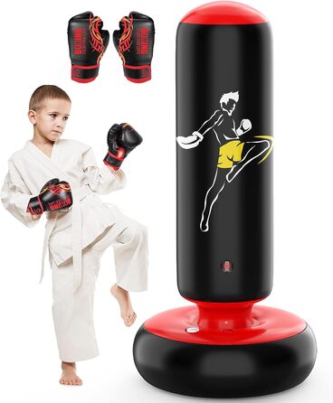 Боксерська груша QPAU для дітей, 168 см, тренування карате, тхеквондо, ММА, зниження енергії (чорна)