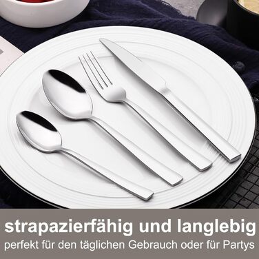 Набір столових приборів 60 шт. для 12 осіб, нержавіюча сталь, високополірована та придатна для миття в посудомийній машині