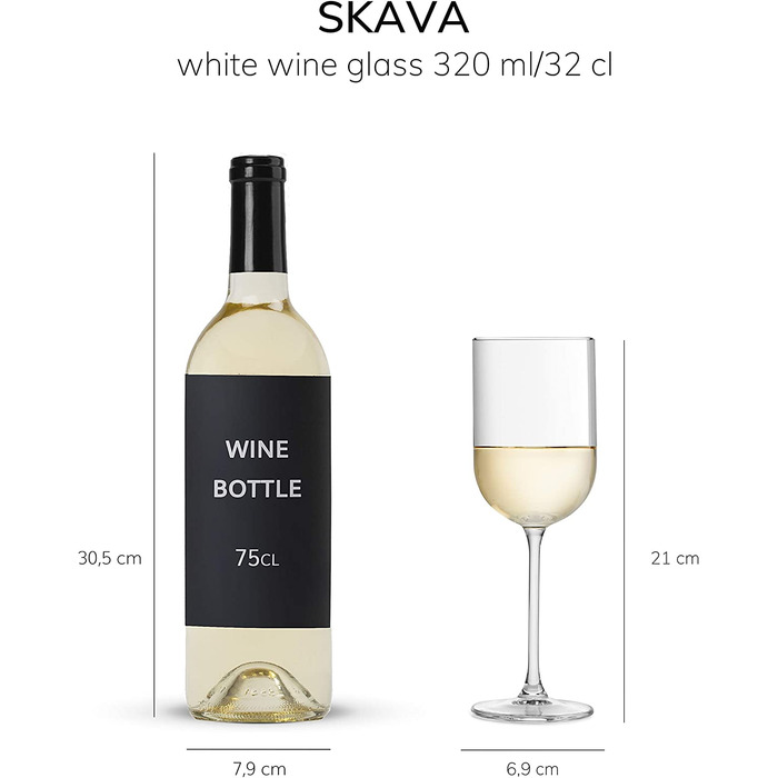 Келих для білого вина Ліббі Скава - 320 мл / 32 мл - Набір з 6 пляшок прямої форми-Висока якість - можна мити в посудомийній машині Келих для білого вина об'ємом 32 мл