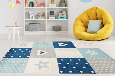 Килими Carpeto, килим для дитячої кімнати для хлопчиків і дівчаток - дитячий килим для ігрової кімнати для підлітків-багато кольорів і розмірів, пастельні тони (180 х 260 см, бірюзово-синій темно-синій)