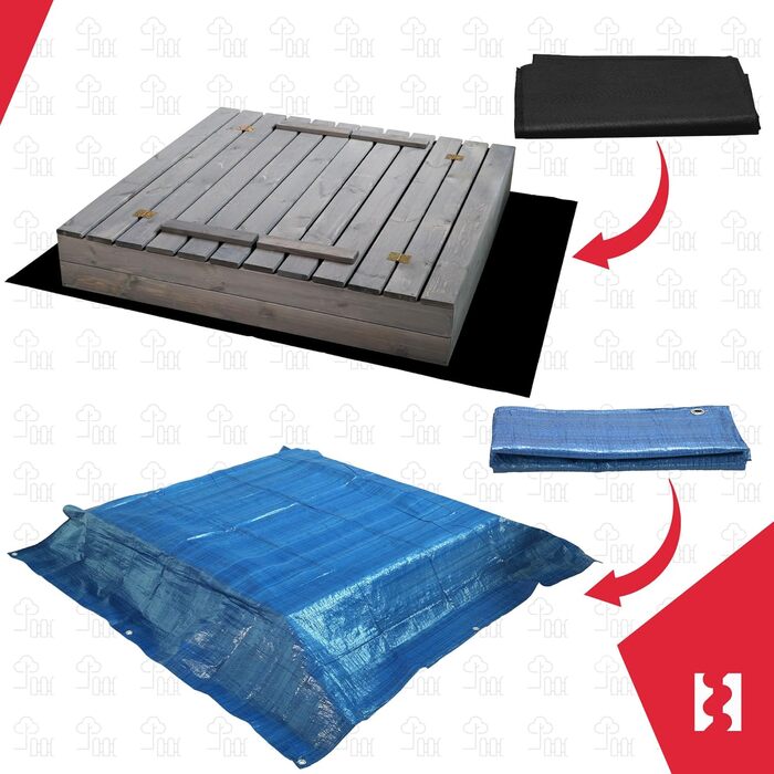 Пісочниця KOTARBAU® з кришкою, 120x120 см, дерево, сіра, з лавками