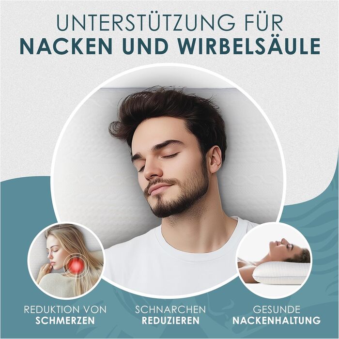 Ортопедична подушка з піною з пам'яті Memory Foam для здорового сну, проти болю в шиї, для всіх типів сну (на спині, животі та боці), біла, 14 см висотою, 1 шт.