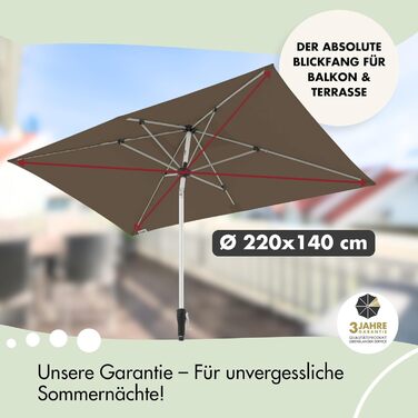 Сонячна парасоля Doppler для саду SL-AZ Auto Tilt 220x140 см, натуральний колір, алюмінієва, з механізмом нахилу, курбеллю, UV-захист 80+, водовідштовхувальний поліестер