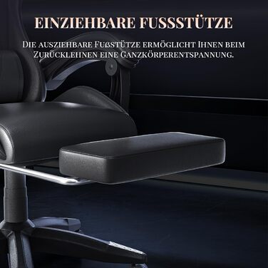 Ігровий крісло Bigzzia з масажем та підніжкою, ергономічний, регульована спинка 90-135°, чорний
