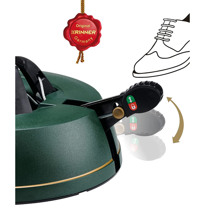 Підставка для різдвяної ялинки KRINNER Comfort s Green 34 см з інклюзією. Ножна педаль і одностороння Техніка для дерев висотою до 2,2 м, виготовлені в