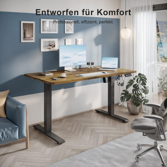 Регульований стіл, електричний, ергономічний: стіл для стояння/сидіння, комп'ютерний стіл для дому/офісу, білий (150 x 60 см, коричневий)