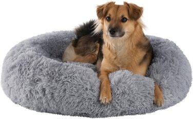 Подушка для собак Petstuff кругла пончикова, нековзна, пухнаста, що миється, колір і розмір на вибір, Ø 80 см (Ø60 см, світло-сірий)