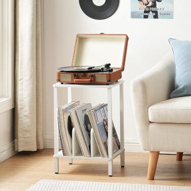 HOOBRO Стійка для програвачів, полиця для платівок, приліжкова тумбочка, полиця для платівок з перегородками, органайзер для платівок, до 100 альбомів, для вітальні, EBK05RS01 (Білий)