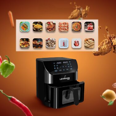 Фритюрниця повітряна LEHMANN XXL з 2 камерами (13 програм, 50–200°C, Touchscreen, антипригарне покриття, 8л)