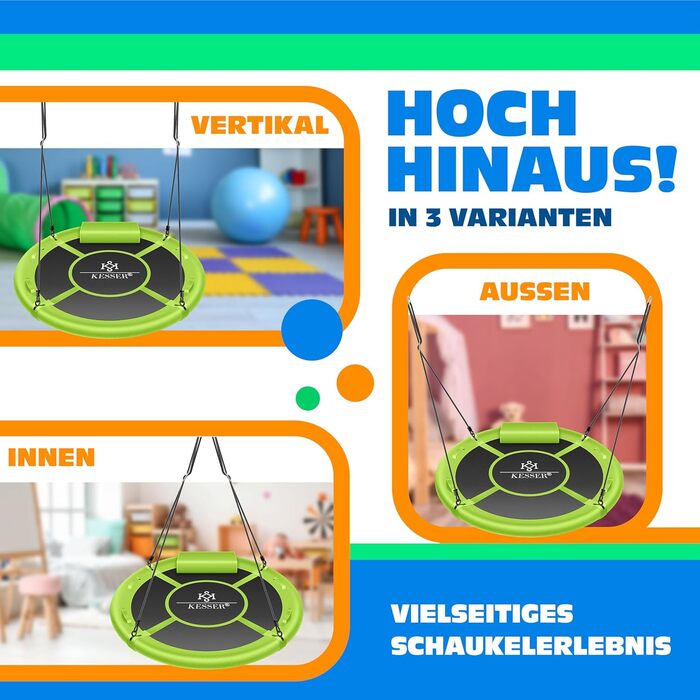 Шоукель KESSER® Tellershaukel Ø 120 см, до 300 кг, з подушкою та 4 ручками, регульована, для дітей та дорослих, зелений