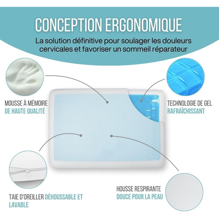 М'яка дитяча подушка Inphysio з Memory Foam - бамбукова тканина, гіпоалергенна - для комфортного сну - ергономічна подушка для шиї - 50 x 30 x 5,5 см (Білий - Comfort Gel)
