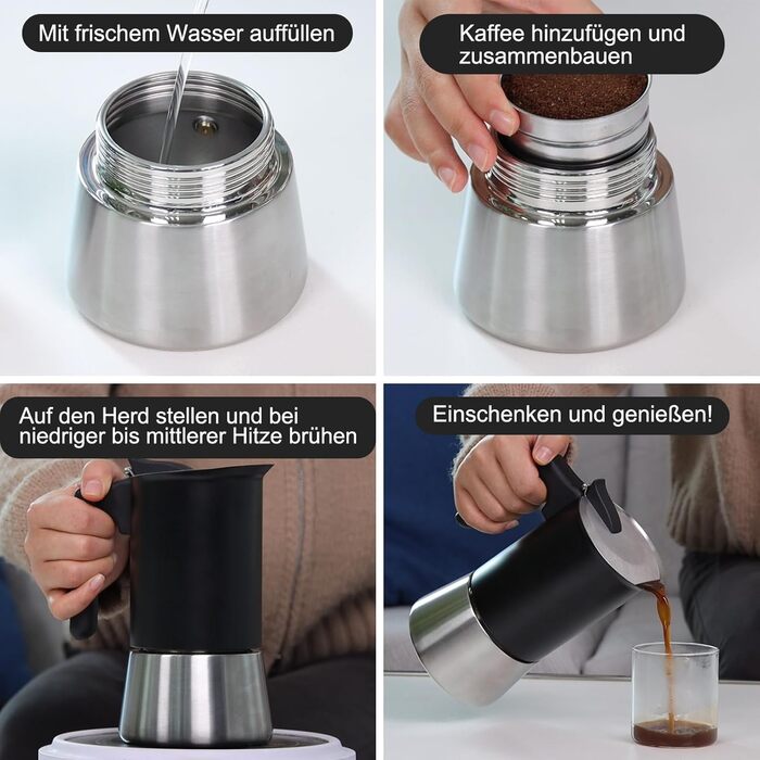 Espressokocher Sivaphe Induktion, 450 мл, нержавіюча сталь, для 9 порцій, без алюмінію
