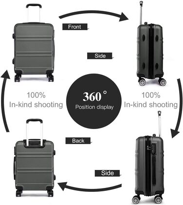 Чемодан ABS, жорсткий, сірий, 55 см, ручна поклажа, з TSA замком, 38 л