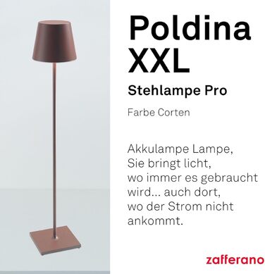 Підлогова лампа Zafferano Poldina XXL Corten з бездротовою зарядкою та сенсорним керуванням, 69-150 см, 2700-3000K, для вітальні та вулиці