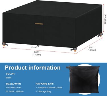 Водонепроникний чохол для садовой меблів VANSHEIM, 60x60x60 см (прямокутний)